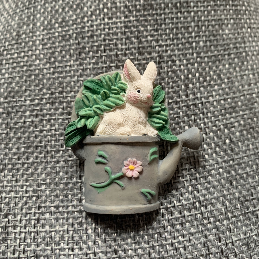 90s Vintage American Greetings Easter Bunny Watering Can Lapel Pin Brooch
